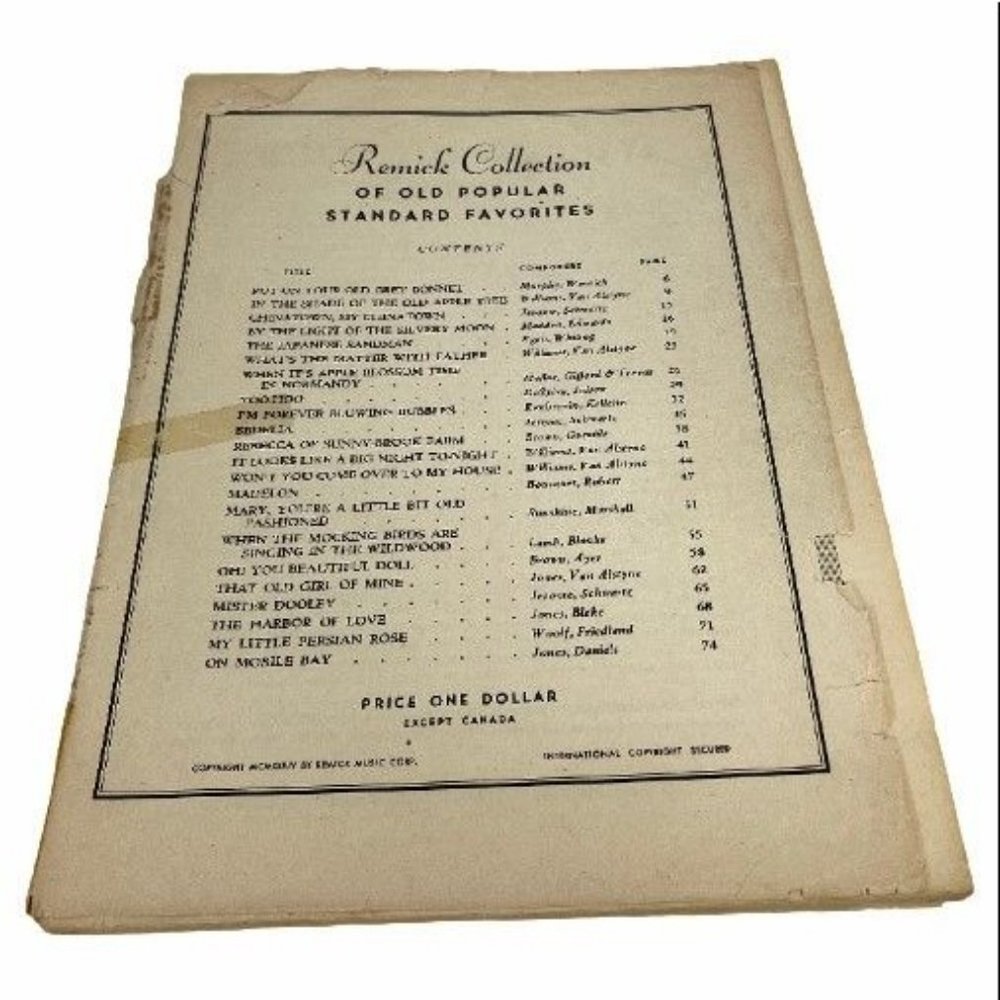 SHEET MUSIC 1934 Remick Collection Of Old Popular Standard Favorites